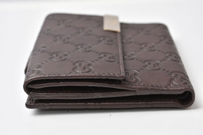 グッチ 二つ折り財布/Wホック財布 GUCCI グッチシマ 257015 レザー ダークブラウン/ゴールド メンズ レディース【中古】