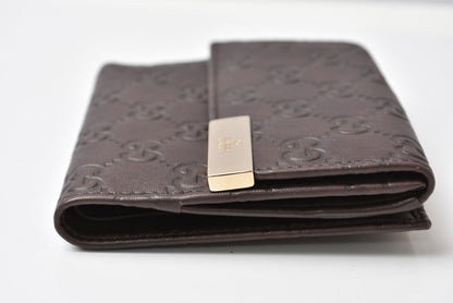 グッチ 二つ折り財布/Wホック財布 GUCCI グッチシマ 257015 レザー ダークブラウン/ゴールド メンズ レディース【中古】