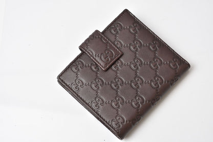 グッチ 二つ折り財布/Wホック財布 GUCCI グッチシマ 257015 レザー ダークブラウン/ゴールド メンズ レディース【中古】