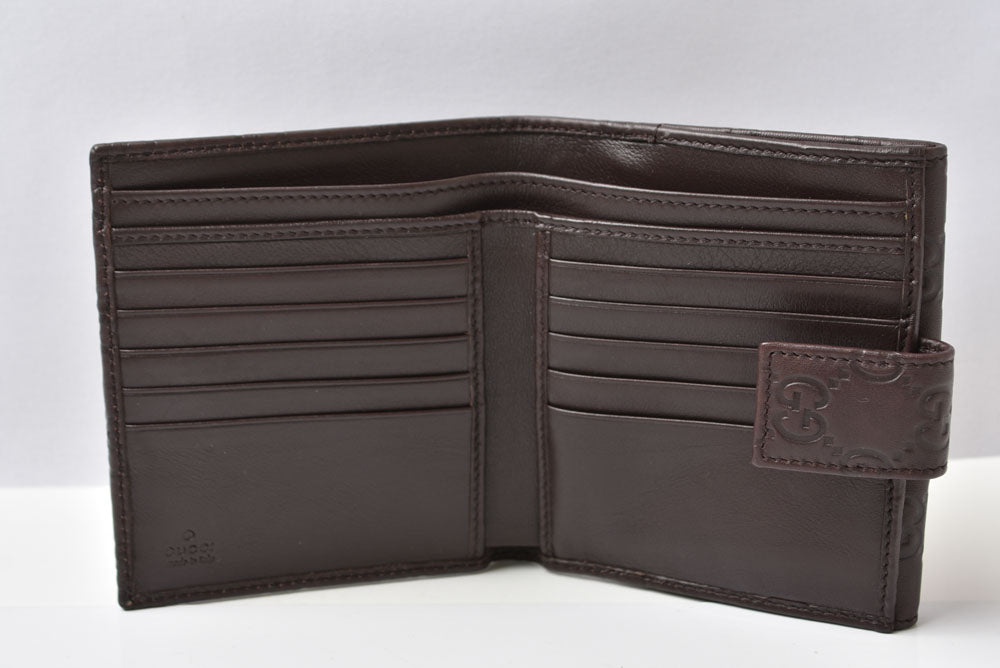 グッチ 二つ折り財布/Wホック財布 GUCCI グッチシマ 257015 レザー ダークブラウン/ゴールド メンズ レディース【中古】