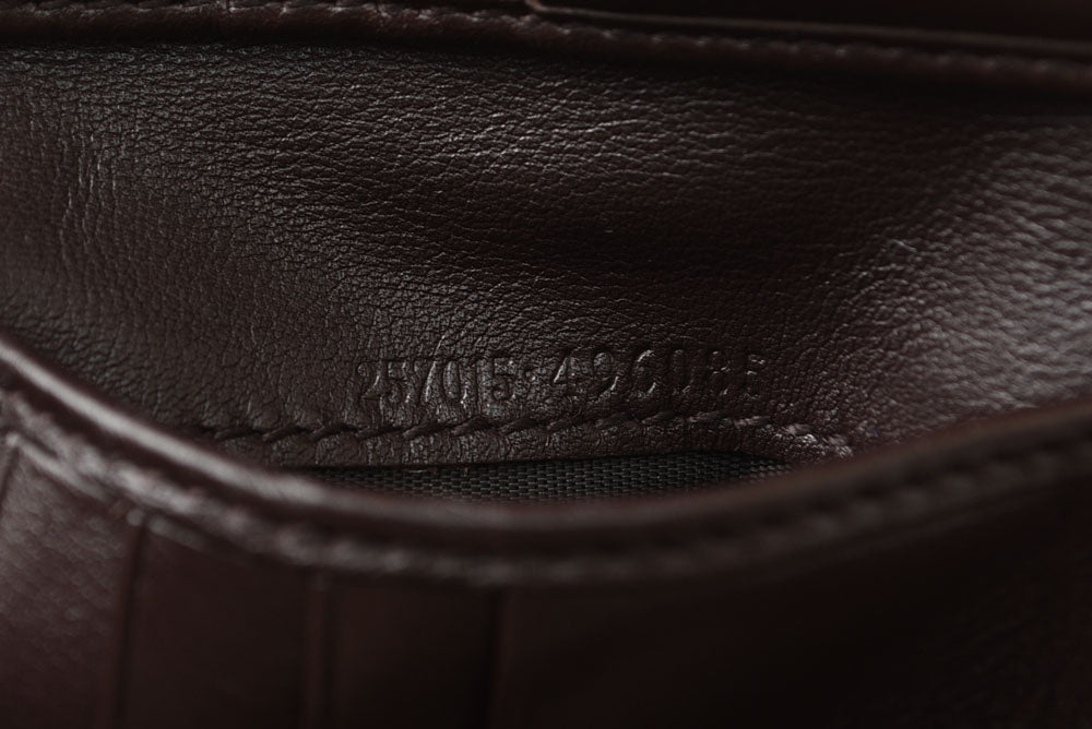 グッチ 二つ折り財布/Wホック財布 GUCCI グッチシマ 257015 レザー ダークブラウン/ゴールド メンズ レディース【中古】