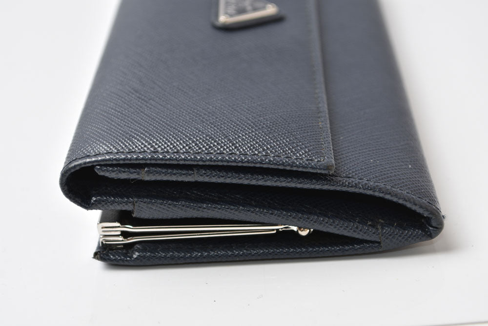 プラダ 財布/がま口/長財布 PRADA サフィアーノ トライアングル SAFFIANO TRIANG BALTICO ネイビー レディース【中古】