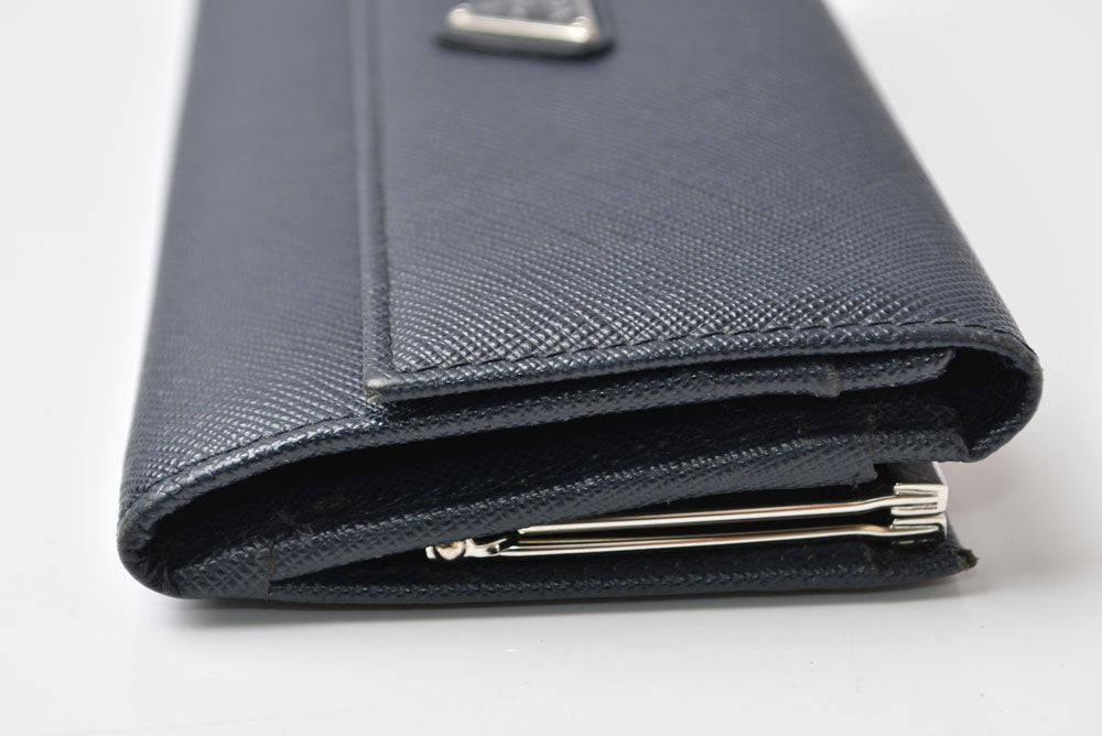 プラダ 財布/がま口/長財布 PRADA サフィアーノ トライアングル SAFFIANO TRIANG BALTICO ネイビー レディース【中古】