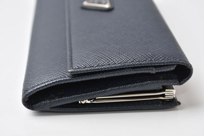 プラダ 財布/がま口/長財布 PRADA サフィアーノ トライアングル SAFFIANO TRIANG BALTICO ネイビー レディース【中古】