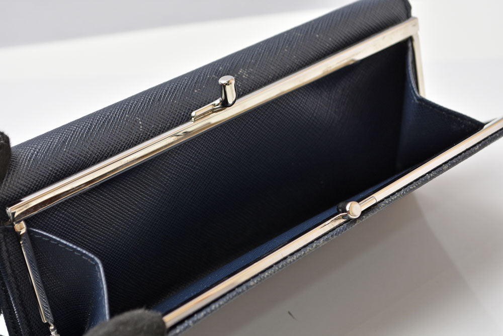 プラダ 財布/がま口/長財布 PRADA サフィアーノ トライアングル SAFFIANO TRIANG BALTICO ネイビー レディース【中古】