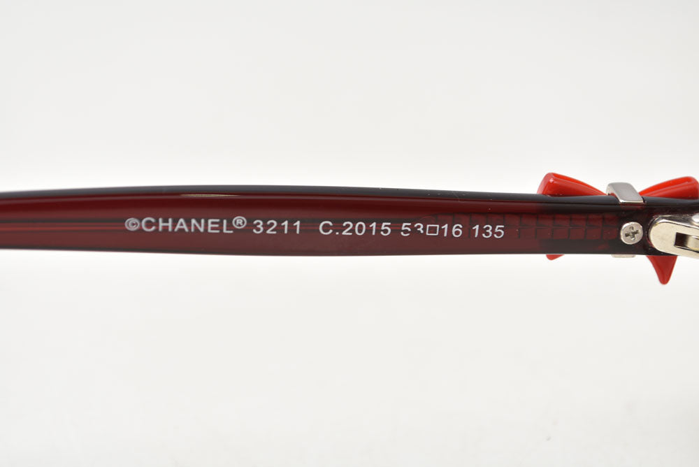 シャネル メガネ/アイグラス/フレーム CHANEL 眼鏡 リボンモチーフ/ココマーククリアレッド 3211【中古】