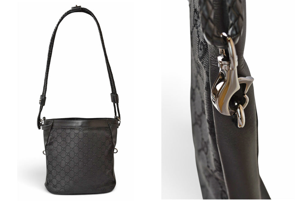 グッチ ショルダーバッグ GUCCI ヴィンテージ 109106 GGキャンバス メッセンジャーバッグ GGブラック/ブラック【中古】