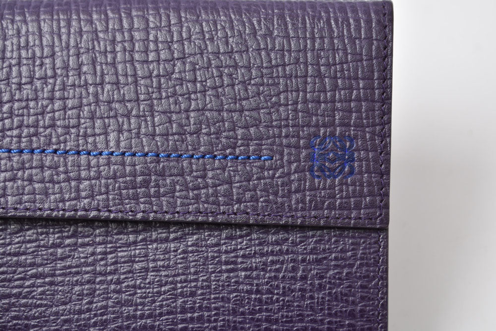 ロエベ 財布 LOEWE 三つ折り財布 アナグラム トリフォルド パープル【中古】