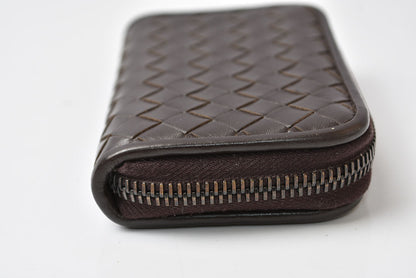 ボッテガヴェネタ カードケース/コインケース BOTTEGA VENETA ミニ財布 イントレチャート レザー ダークブラウン 114075【中古】