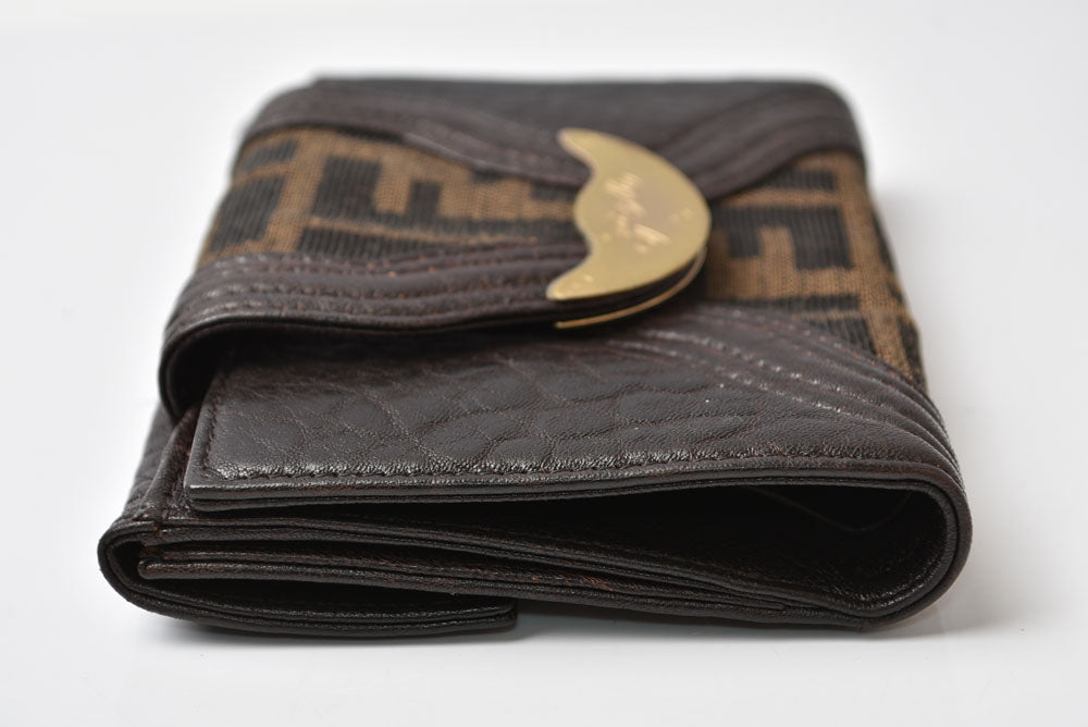 フェンディ 財布 FENDI 二つ折り財布 8M0160 ズッカ柄/ブラウン キャンバス レザー レディース【中古】