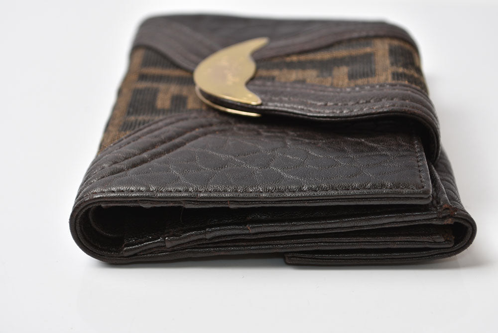 フェンディ 財布 FENDI 二つ折り財布 8M0160 ズッカ柄/ブラウン キャンバス レザー レディース【中古】