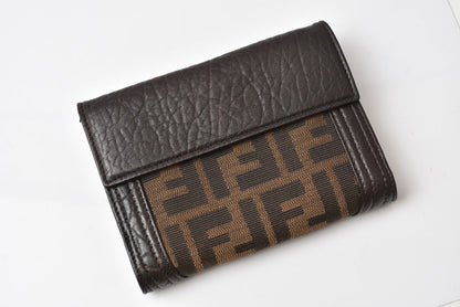 フェンディ 財布 FENDI 二つ折り財布 8M0160 ズッカ柄/ブラウン キャンバス レザー レディース【中古】