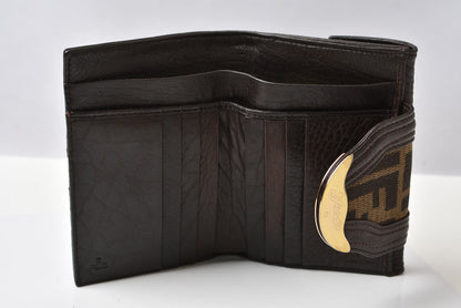 フェンディ 財布 FENDI 二つ折り財布 8M0160 ズッカ柄/ブラウン キャンバス レザー レディース【中古】