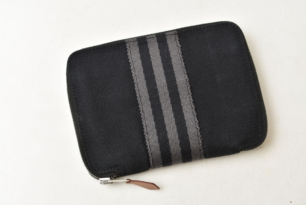 エルメス 財布 HERMES ミニ財布/2折り財布 フールトゥパースPM キャンバス ブラック/グレー【中古】