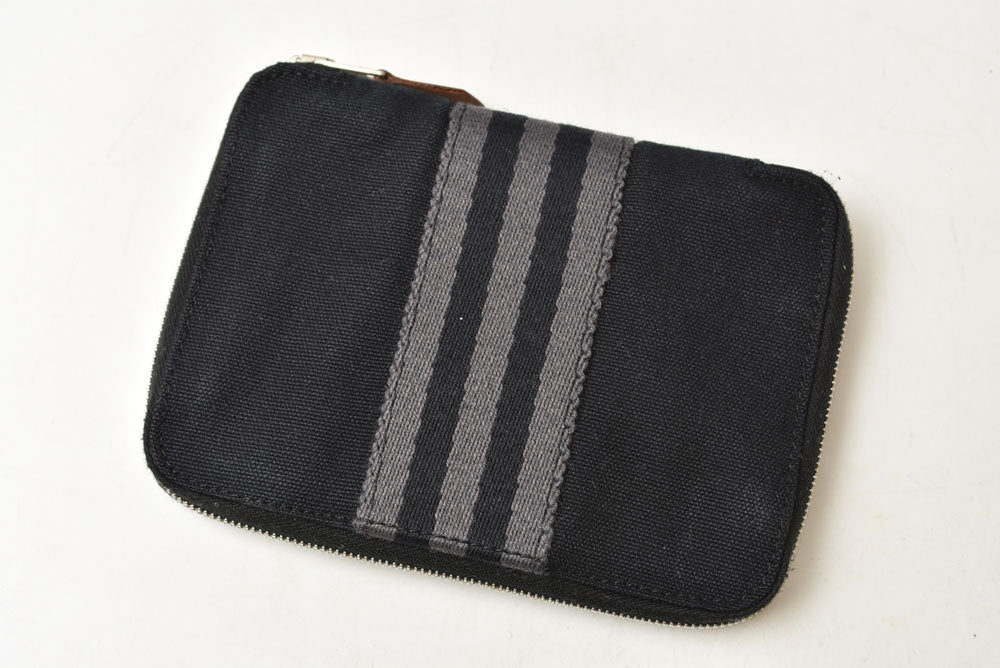 エルメス 財布 HERMES ミニ財布/2折り財布 フールトゥパースPM キャンバス ブラック/グレー【中古】