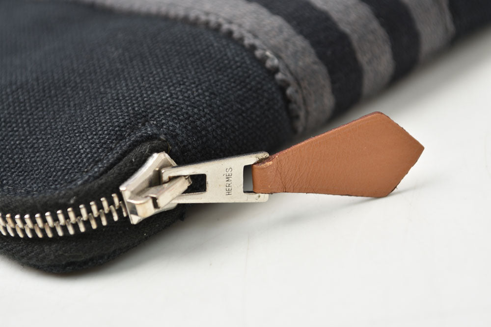 エルメス 財布 HERMES ミニ財布/2折り財布 フールトゥパースPM キャンバス ブラック/グレー【中古】
