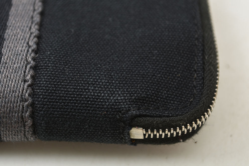エルメス 財布 HERMES ミニ財布/2折り財布 フールトゥパースPM キャンバス ブラック/グレー【中古】