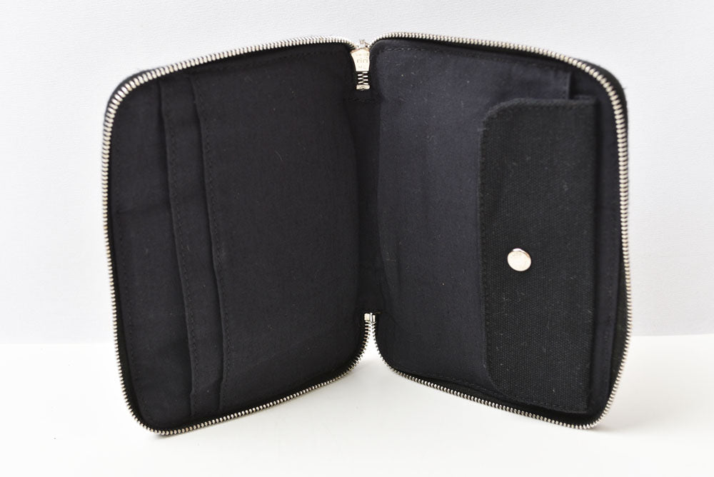 エルメス 財布 HERMES ミニ財布/2折り財布 フールトゥパースPM キャンバス ブラック/グレー【中古】