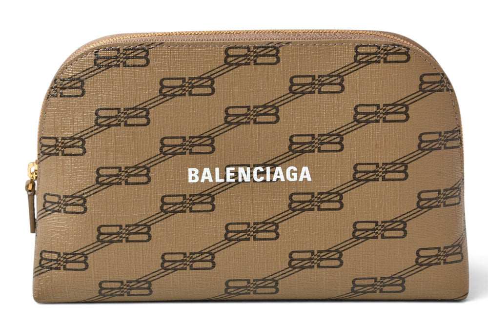 バレンシアガ マルチポーチ BALENCIAGA クラッチバッグ BB モノグラム ポーチ ラウンド ブラウン 702624 210DA 2762 メンズ/レディース【中古】