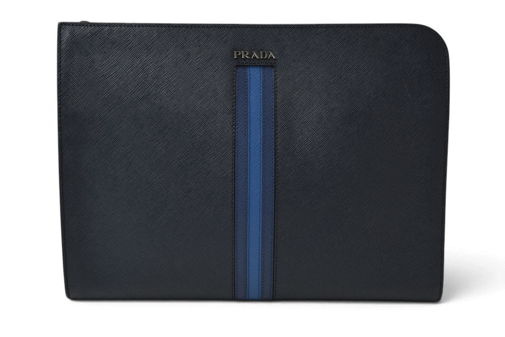 プラダ クラッチバッグ/セカンドバッグ PRADA サフィアーノ レザー AV5841 ネイビー メンズ 【中古】