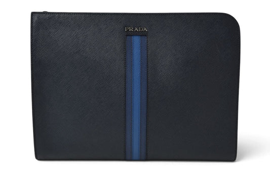 プラダ クラッチバッグ/セカンドバッグ PRADA サフィアーノ レザー AV5841 ネイビー メンズ 【中古】