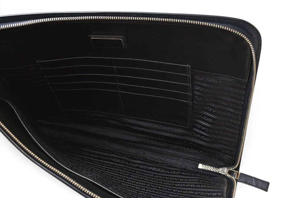 プラダ クラッチバッグ/セカンドバッグ PRADA サフィアーノ レザー AV5841 ネイビー メンズ 【中古】