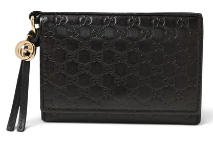グッチ カードケース/コインケース GUCCI ミニ財布 マイクログッチシマ 323401 レザー ブラック【中古】