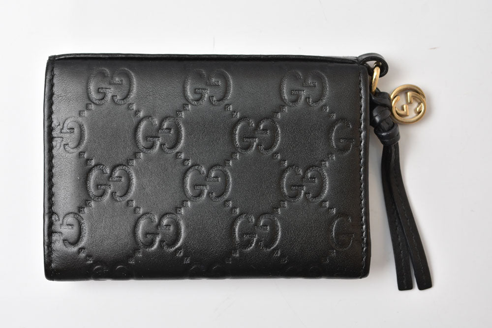 グッチ カードケース/コインケース GUCCI ミニ財布 マイクログッチシマ 323401 レザー ブラック【中古】