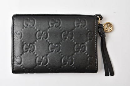 グッチ カードケース/コインケース GUCCI ミニ財布 マイクログッチシマ 323401 レザー ブラック【中古】