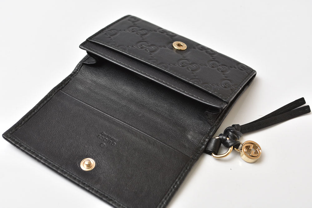 グッチ カードケース/コインケース GUCCI ミニ財布 マイクログッチシマ 323401 レザー ブラック【中古】