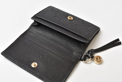 グッチ カードケース/コインケース GUCCI ミニ財布 マイクログッチシマ 323401 レザー ブラック【中古】