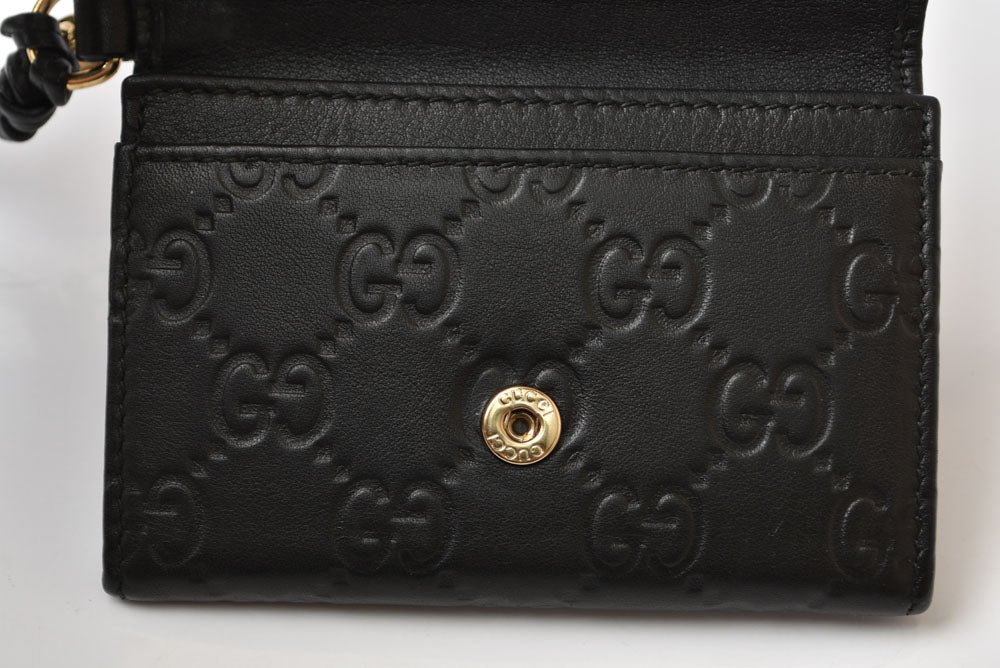 グッチ カードケース/コインケース GUCCI ミニ財布 マイクログッチシマ 323401 レザー ブラック【中古】