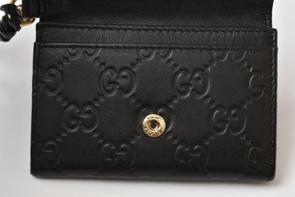 グッチ カードケース/コインケース GUCCI ミニ財布 マイクログッチシマ 323401 レザー ブラック【中古】