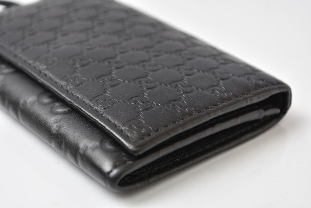 グッチ カードケース/コインケース GUCCI ミニ財布 マイクログッチシマ 323401 レザー ブラック【中古】