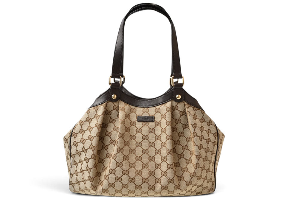 グッチ トートバッグ/ショッピングバッグ GUCCI 388919 GGキャンバス ベージュ ブラウン レディース A4収納可能【中古】