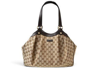 グッチ トートバッグ/ショッピングバッグ GUCCI 388919 GGキャンバス ベージュ ブラウン レディース A4収納可能【中古】