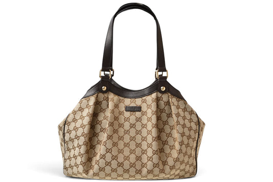 グッチ トートバッグ/ショッピングバッグ GUCCI 388919 GGキャンバス ベージュ ブラウン レディース A4収納可能【中古】