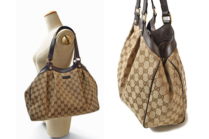 グッチ トートバッグ/ショッピングバッグ GUCCI 388919 GGキャンバス ベージュ ブラウン レディース A4収納可能【中古】