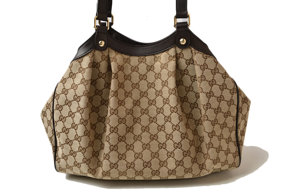 グッチ トートバッグ/ショッピングバッグ GUCCI 388919 GGキャンバス ベージュ ブラウン レディース A4収納可能【中古】