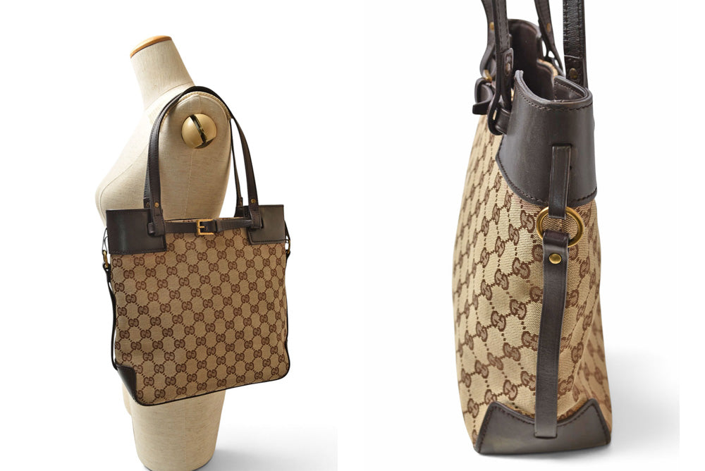 グッチ ハンドバッグ/セミショルダーバッグ GUCCI バッグ 107757 GGキャンバス ブラウン/ベージュ レディース【中古】