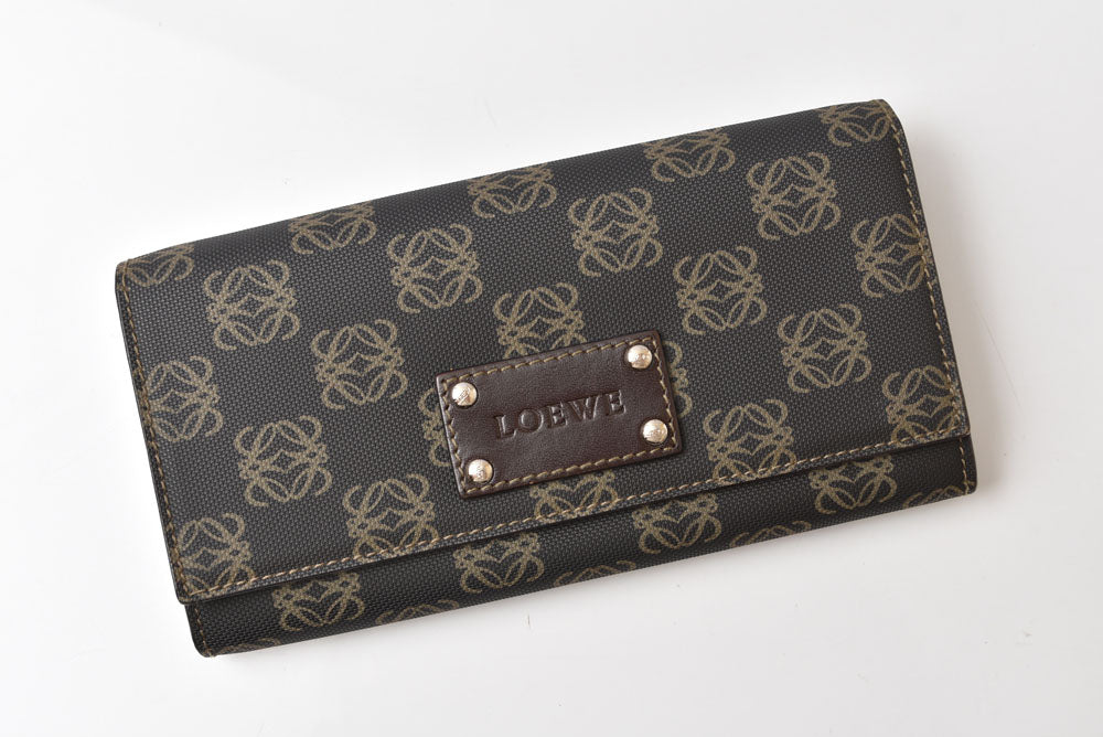 ロエベ 財布 LOEWE アナグラム 2つ折り/長財布 PVC/レザー ブラウン レディース メンズ【中古】