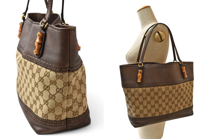 グッチ トートバッグ GUCCI バンブー 353125 GGキャンバス レザー ブラウン/ベージュ レディース A4収納可能【中古】