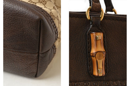 グッチ トートバッグ GUCCI バンブー 353125 GGキャンバス レザー ブラウン/ベージュ レディース A4収納可能【中古】