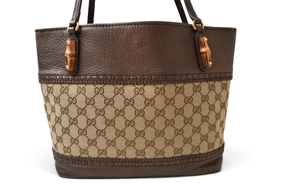 グッチ トートバッグ GUCCI バンブー 353125 GGキャンバス レザー ブラウン/ベージュ レディース A4収納可能【中古】