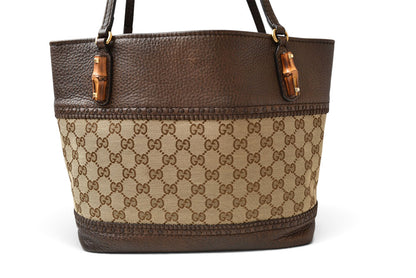 グッチ トートバッグ GUCCI バンブー 353125 GGキャンバス レザー ブラウン/ベージュ レディース A4収納可能【中古】