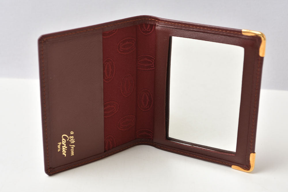 カルティエ カードケース/ハンドミラー ノベルティ Cartier ヴィンテージ マスト ドゥ カルティエ ボルドー 未使用【中古】