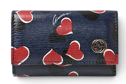 グッチ キーケース GUCCI ダブルG ハートビート 309706 6連キーケース レザー ネイビー レディース【中古】