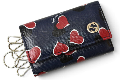 グッチ キーケース GUCCI ダブルG ハートビート 309706 6連キーケース レザー ネイビー レディース【中古】