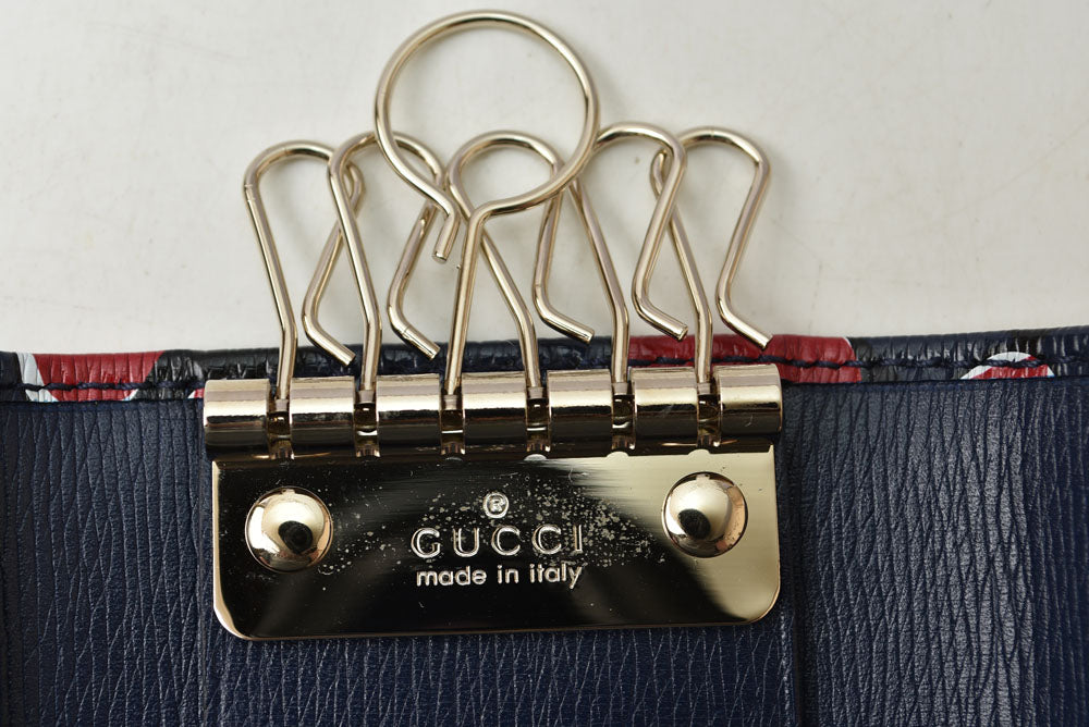 グッチ キーケース GUCCI ダブルG ハートビート 309706 6連キーケース レザー ネイビー レディース【中古】