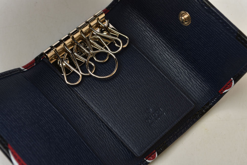 グッチ キーケース GUCCI ダブルG ハートビート 309706 6連キーケース レザー ネイビー レディース【中古】
